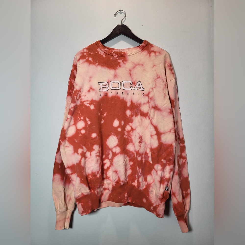 👕🌶 Vintage Boca Authentics Tie Dye Spellout Crewneck Sweatshirt